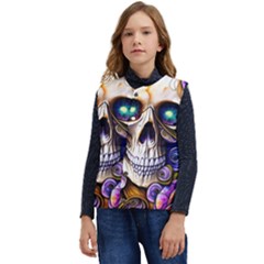 Gothic Cute Skull Floral Kid s Short Button Up Puffer Vest	