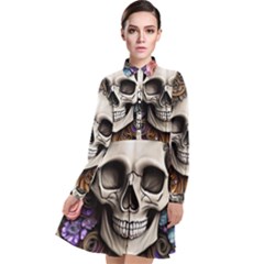 Skull Bones Long Sleeve Chiffon Shirt Dress by GardenOfOphir