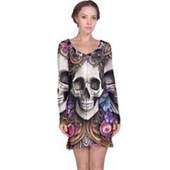 Skull Bones Long Sleeve Nightdress by GardenOfOphir