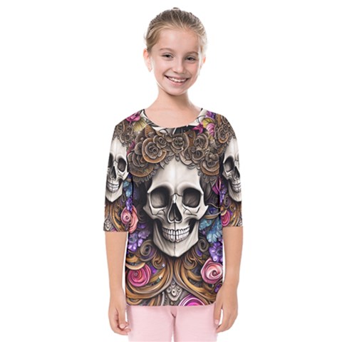 Skull Bones Kids  Quarter Sleeve Raglan Tee by GardenOfOphir