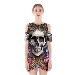 Skull Bones Shoulder Cutout One Piece Dress by GardenOfOphir