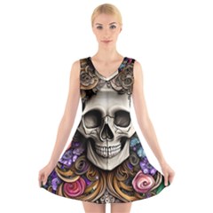 Skull Bones V-neck Sleeveless Dress by GardenOfOphir