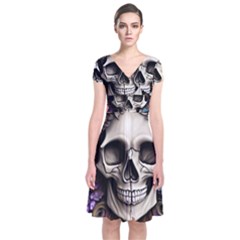 Skull Bones Short Sleeve Front Wrap Dress by GardenOfOphir