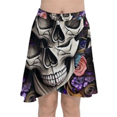 Skull Bones Chiffon Wrap Front Skirt by GardenOfOphir