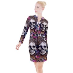 Skull Bones Button Long Sleeve Dress by GardenOfOphir