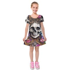 Skull Bones Kids  Short Sleeve Velvet Dress by GardenOfOphir