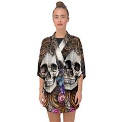 Skull Bones Half Sleeve Chiffon Kimono by GardenOfOphir