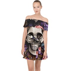 Skull Bones Off Shoulder Chiffon Dress by GardenOfOphir