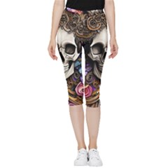 Skull Bones Inside Out Lightweight Velour Capri Leggings  by GardenOfOphir