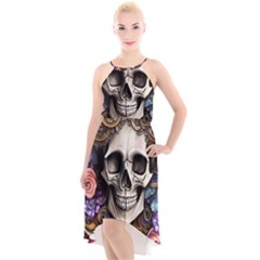 Skull Bones High-low Halter Chiffon Dress  by GardenOfOphir