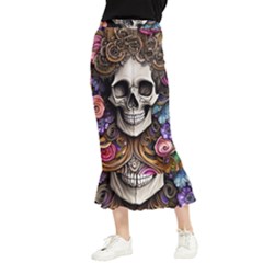 Skull Bones Maxi Fishtail Chiffon Skirt by GardenOfOphir