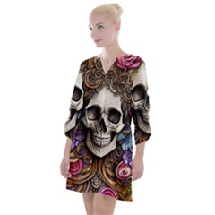 Skull Bones Open Neck Shift Dress by GardenOfOphir