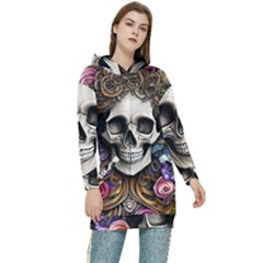 Skull Bones Women s Long Oversized Pullover Hoodie