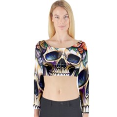 Skull Dead Long Sleeve Crop Top by GardenOfOphir