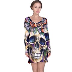 Skull Dead Long Sleeve Nightdress by GardenOfOphir