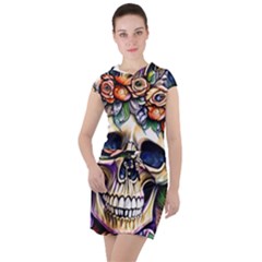 Skull Dead Drawstring Hooded Dress by GardenOfOphir