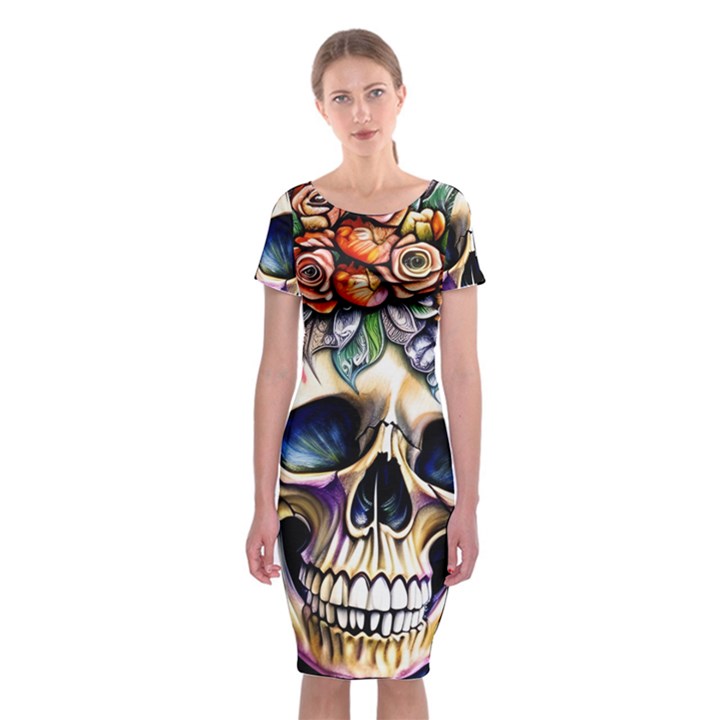 Skull Dead Classic Short Sleeve Midi Dress