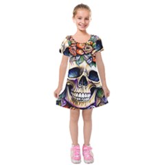 Skull Dead Kids  Short Sleeve Velvet Dress by GardenOfOphir