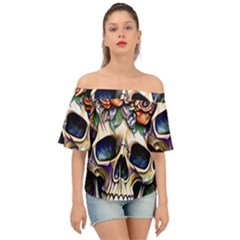 Skull Dead Off Shoulder Short Sleeve Top by GardenOfOphir