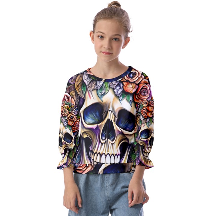 Skull Dead Kids  Cuff Sleeve Top