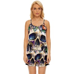 Skull Dead Satin Pajama Short Set by GardenOfOphir