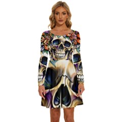 Skull Dead Long Sleeve Wide Neck Velvet Dress by GardenOfOphir