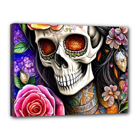 Sugar Skull Canvas 16  X 12  (stretched) by GardenOfOphir