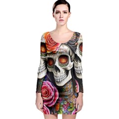 Sugar Skull Long Sleeve Bodycon Dress