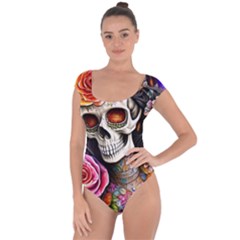 Sugar Skull Short Sleeve Leotard  by GardenOfOphir