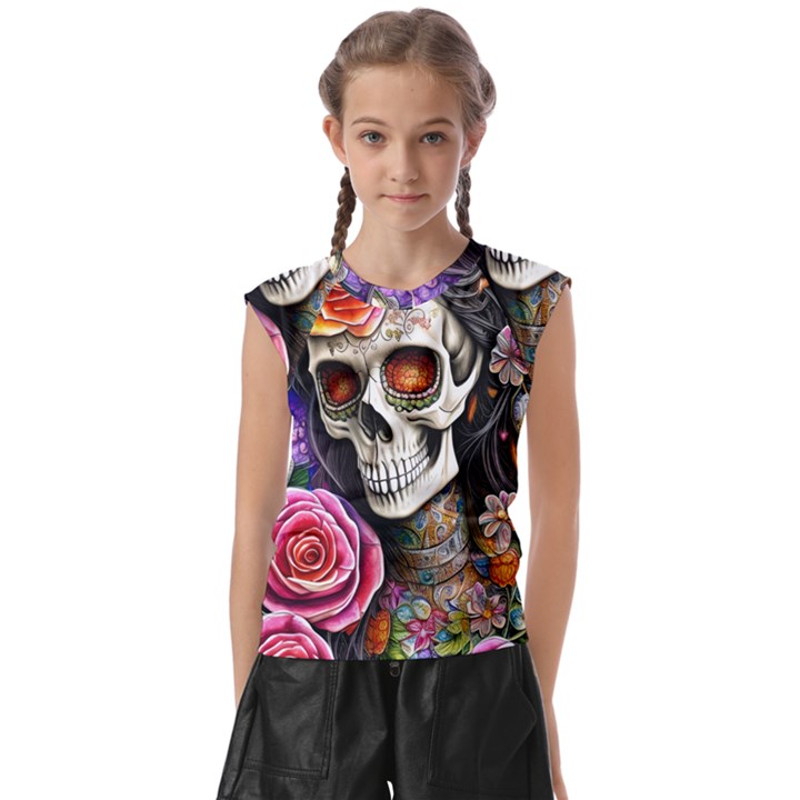 Sugar Skull Kids  Raglan Cap Sleeve Tee