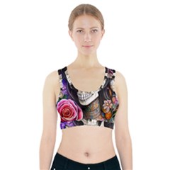 Sugar Skull Sports Bra With Pocket by GardenOfOphir