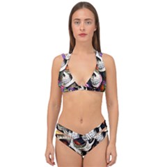 Sugar Skull Double Strap Halter Bikini Set by GardenOfOphir