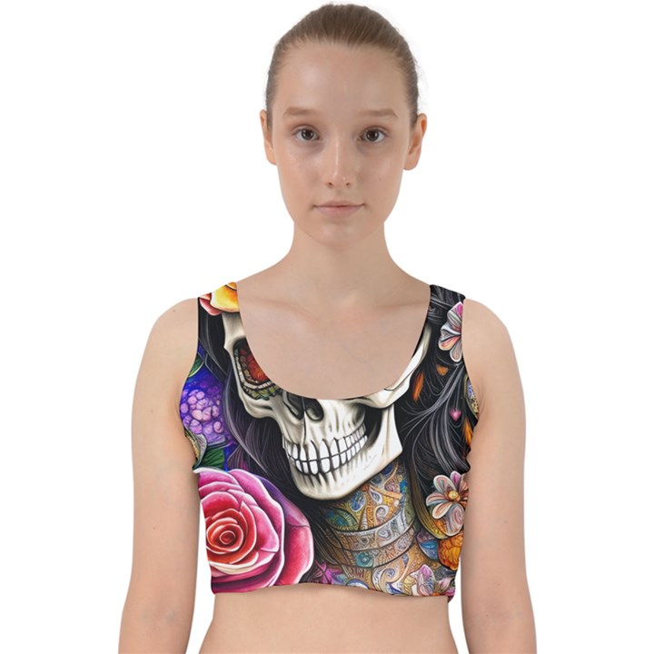 Sugar Skull Velvet Racer Back Crop Top