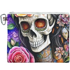 Sugar Skull Canvas Cosmetic Bag (xxxl) by GardenOfOphir