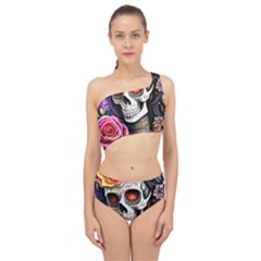 Sugar Skull Spliced Up Two Piece Swimsuit by GardenOfOphir