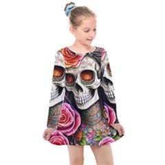 Sugar Skull Kids  Long Sleeve Dress by GardenOfOphir