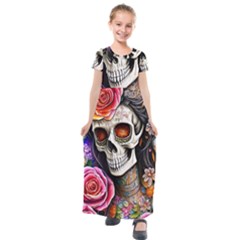 Sugar Skull Kids  Short Sleeve Maxi Dress by GardenOfOphir