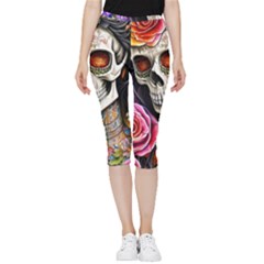 Sugar Skull Inside Out Lightweight Velour Capri Leggings  by GardenOfOphir