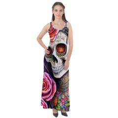 Sugar Skull Sleeveless Velour Maxi Dress by GardenOfOphir