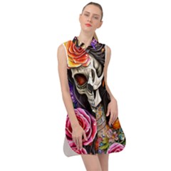 Sugar Skull Sleeveless Shirt Dress by GardenOfOphir