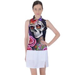 Sugar Skull Women s Sleeveless Polo Tee by GardenOfOphir