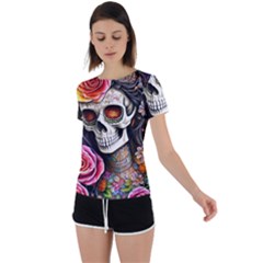 Sugar Skull Back Circle Cutout Sports Tee by GardenOfOphir