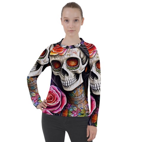 Sugar Skull Women s Pique Long Sleeve Tee by GardenOfOphir