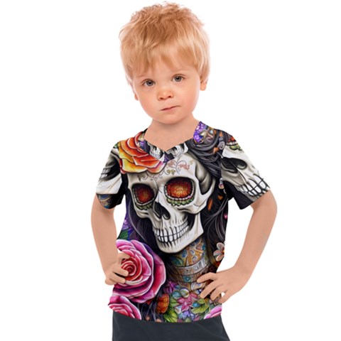 Sugar Skull Kids  Sports Tee by GardenOfOphir