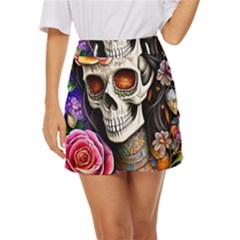 Sugar Skull Mini Front Wrap Skirt by GardenOfOphir