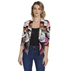 Sugar Skull Women s Draped Front 3/4 Sleeve Shawl Collar Jacket