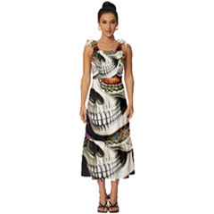 Sugar Skull Tie-strap Tiered Midi Chiffon Dress by GardenOfOphir