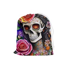 Sugar Skull Drawstring Pouch (large) by GardenOfOphir