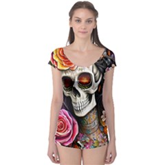 Sugar Skull Boyleg Leotard  by GardenOfOphir