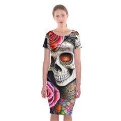 Sugar Skull Classic Short Sleeve Midi Dress by GardenOfOphir